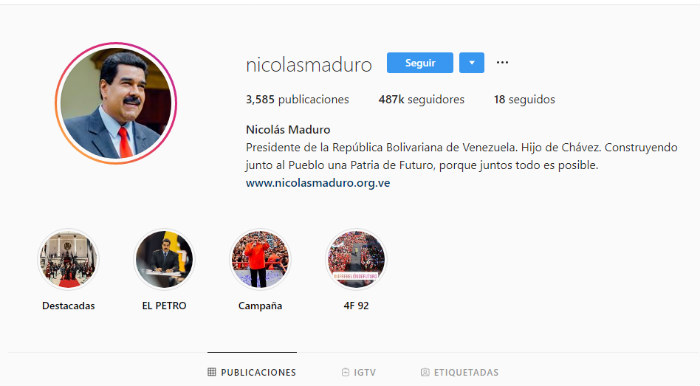 Instagram quita verificación a perfil de Nicolás Maduro