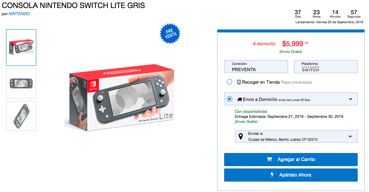 Precio y fecha de llegada de Nintendo Switch Lite a México 2